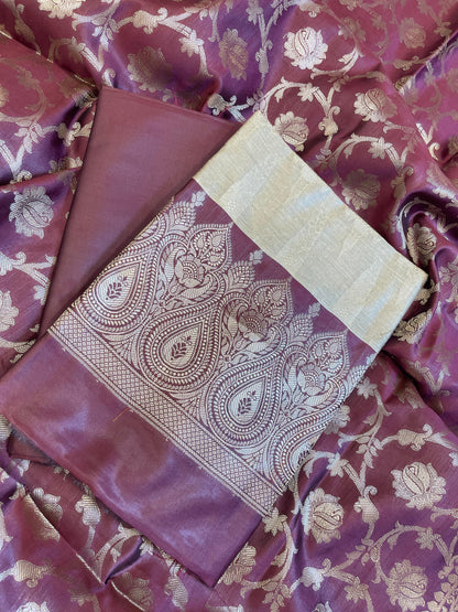 Beige Art Silk Floral Zari Booti Contrast Banarasi Suit with Maroon Dupatta 625AJ_TPT47