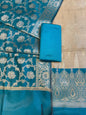 Beige Art Silk Floral Zari Booti Contrast Banarasi Suit with Seagreen Dupatta 625AJ_TPT48