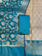 Beige Art Silk Floral Zari Booti Contrast Banarasi Suit with Seagreen Dupatta 625AJ_TPT50