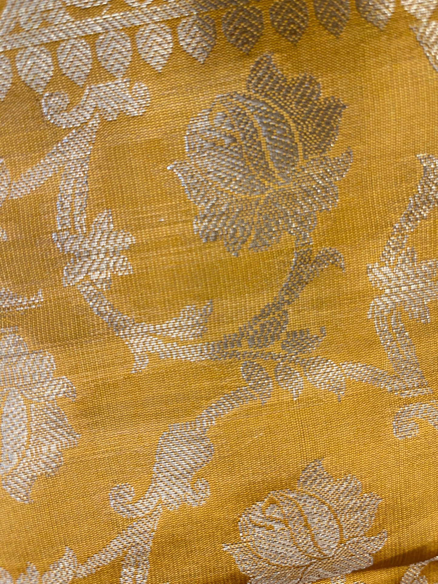 Beige Art Silk Floral Zari Booti Contrast Banarasi Suit with Mustard Dupatta 625AJ_TPT52