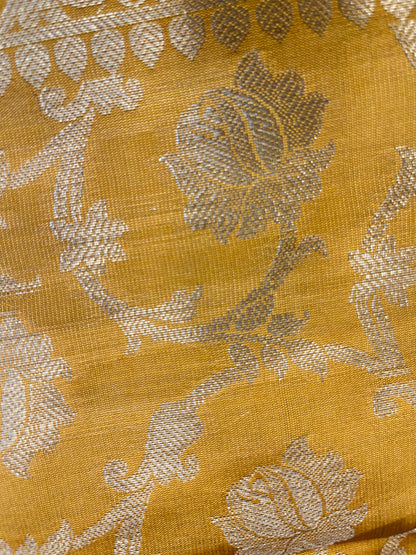 Beige Art Silk Floral Zari Booti Contrast Banarasi Suit with Mustard Dupatta 625AJ_TPT52