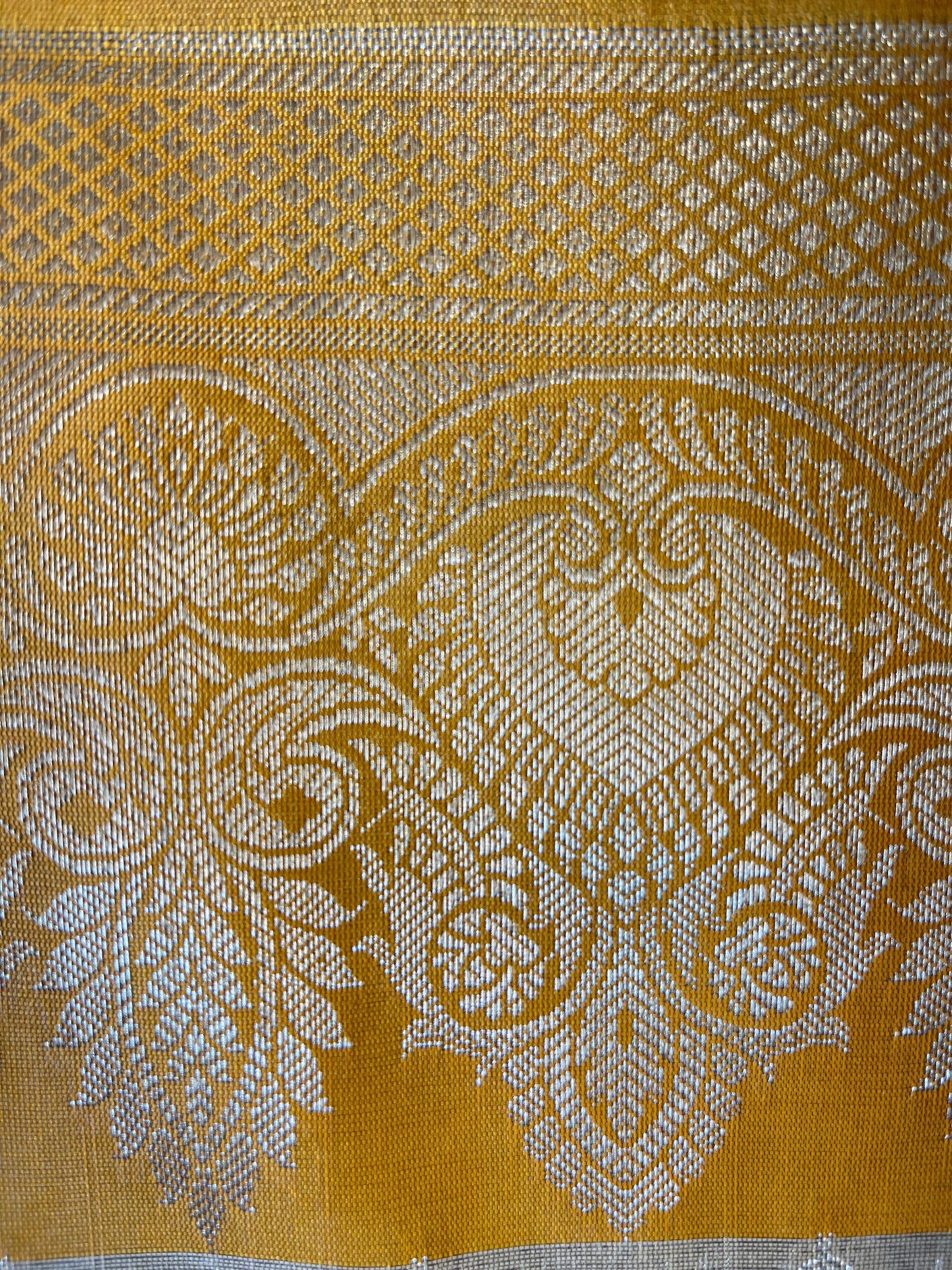 Beige Art Silk Floral Zari Booti Contrast Banarasi Suit with Mustard Dupatta 625AJ_TPT52