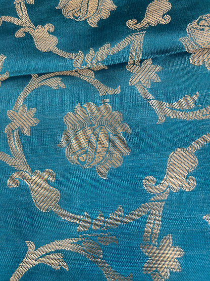 Beige Art Silk Floral Zari Booti Contrast Banarasi Suit with Seagreen Dupatta 625AJ_TPT55