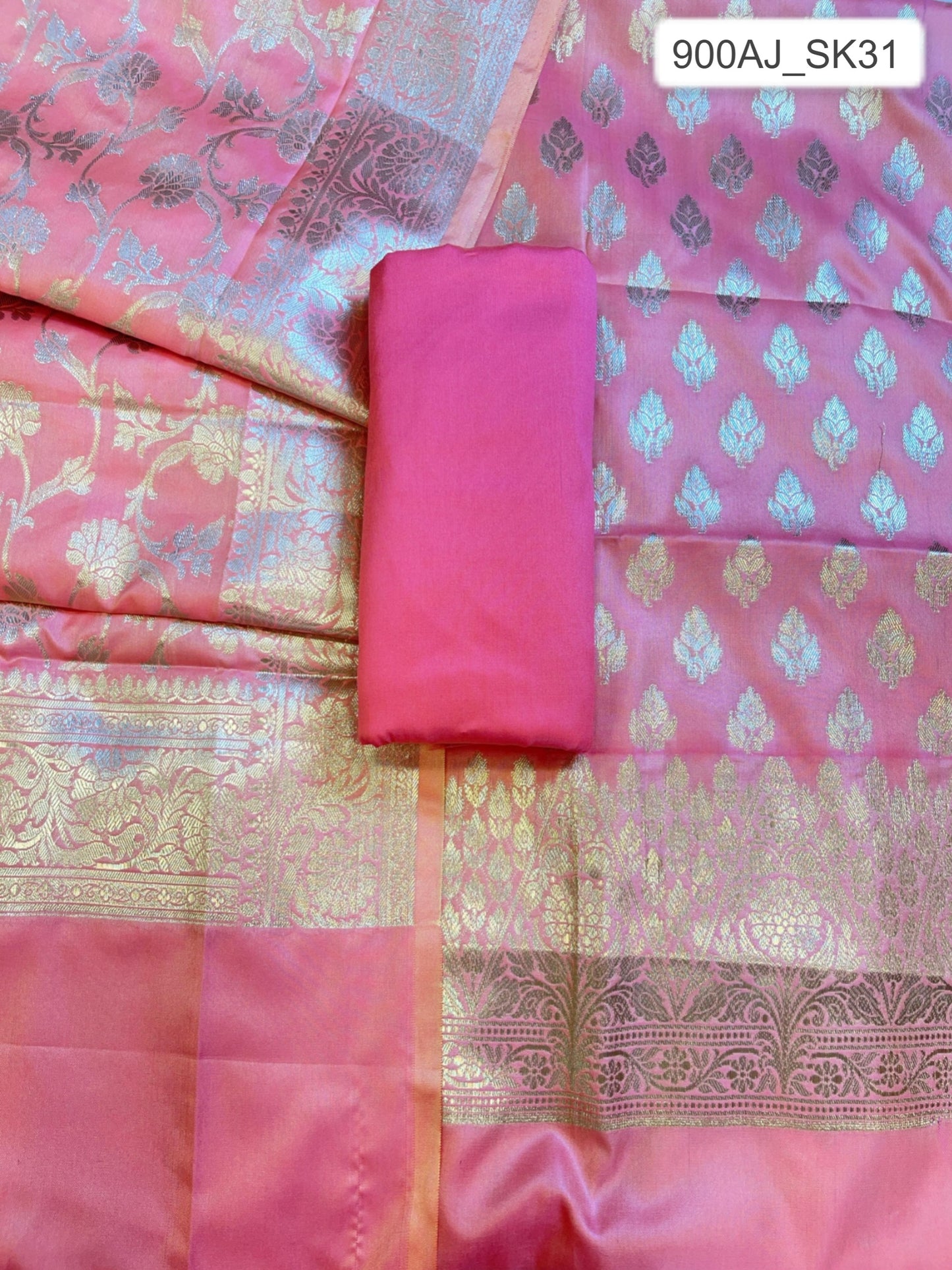 Pink Semi Silk Floral Zari Booti Banarasi 3 pcs Suit Set 900AJ_SK31