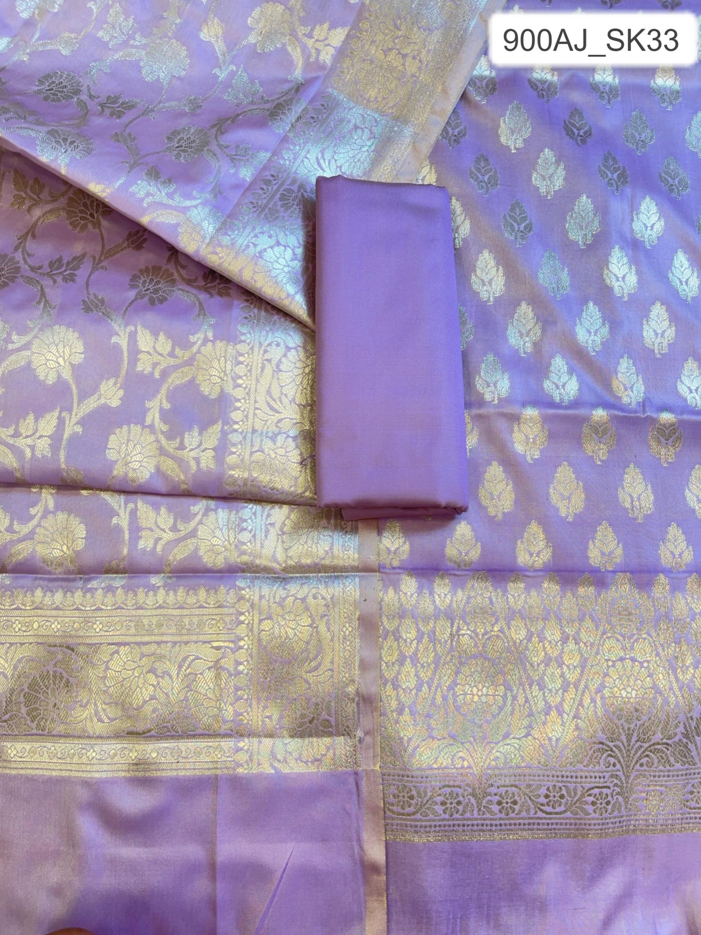 Light Purple Semi Silk Floral Zari Booti Banarasi 3 pcs Suit Set 900AJ_SK33