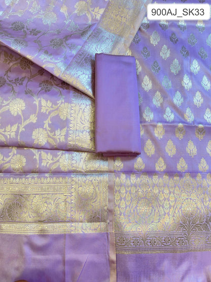 Light Purple Semi Silk Floral Zari Booti Banarasi 3 pcs Suit Set 900AJ_SK33