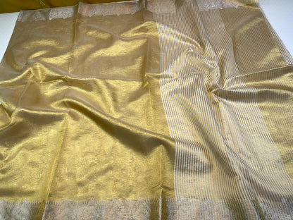 Gold Crush Tissue Silk Contrast Silver Border Banarasi Saree MS_CR2