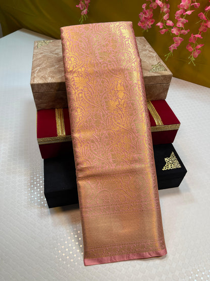 Peach Semi Kanchi Silk Floral Zari Jaal Banarasi Saree MS_SK4