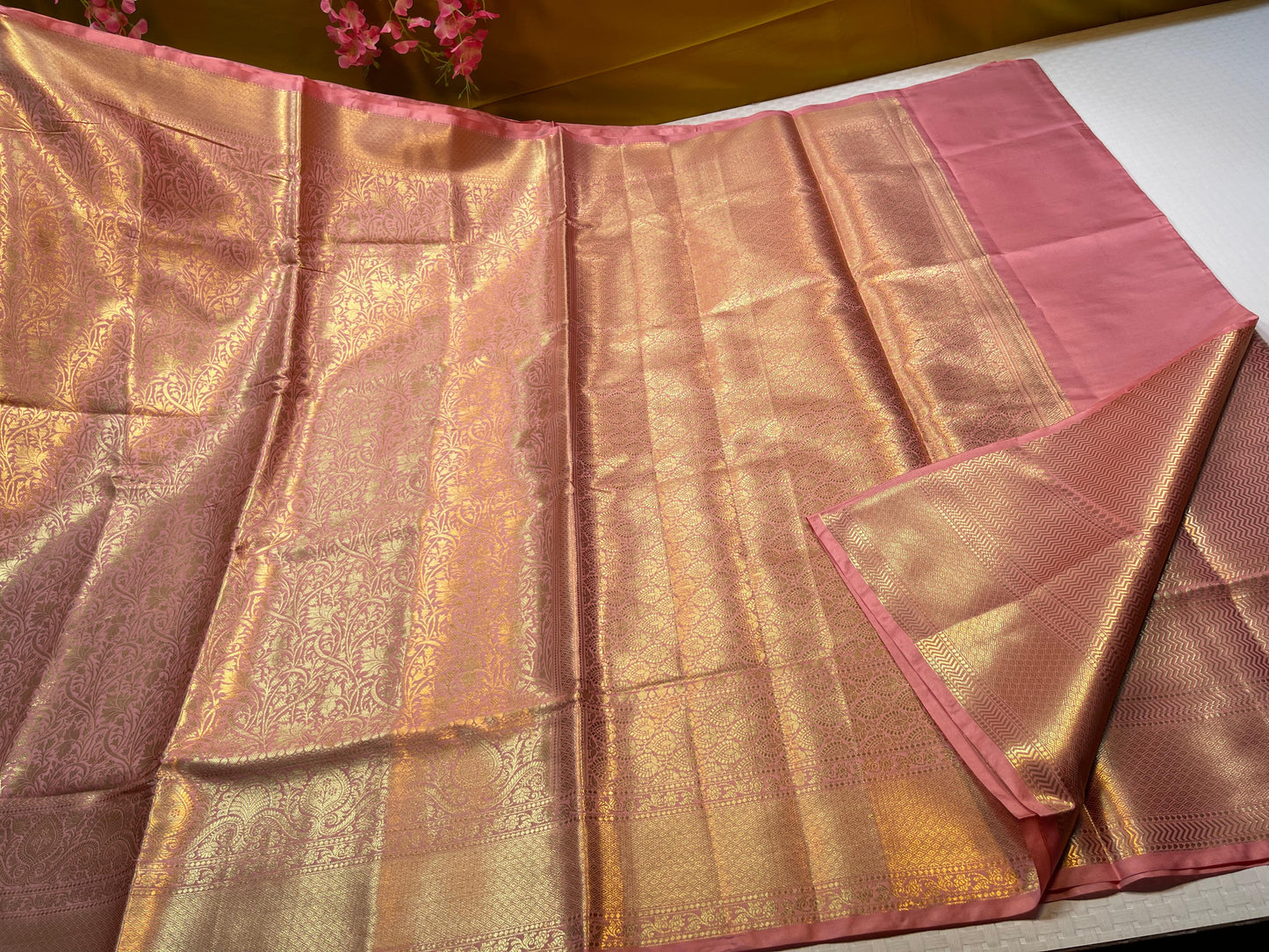 Peach Semi Kanchi Silk Floral Zari Jaal Banarasi Saree MS_SK4