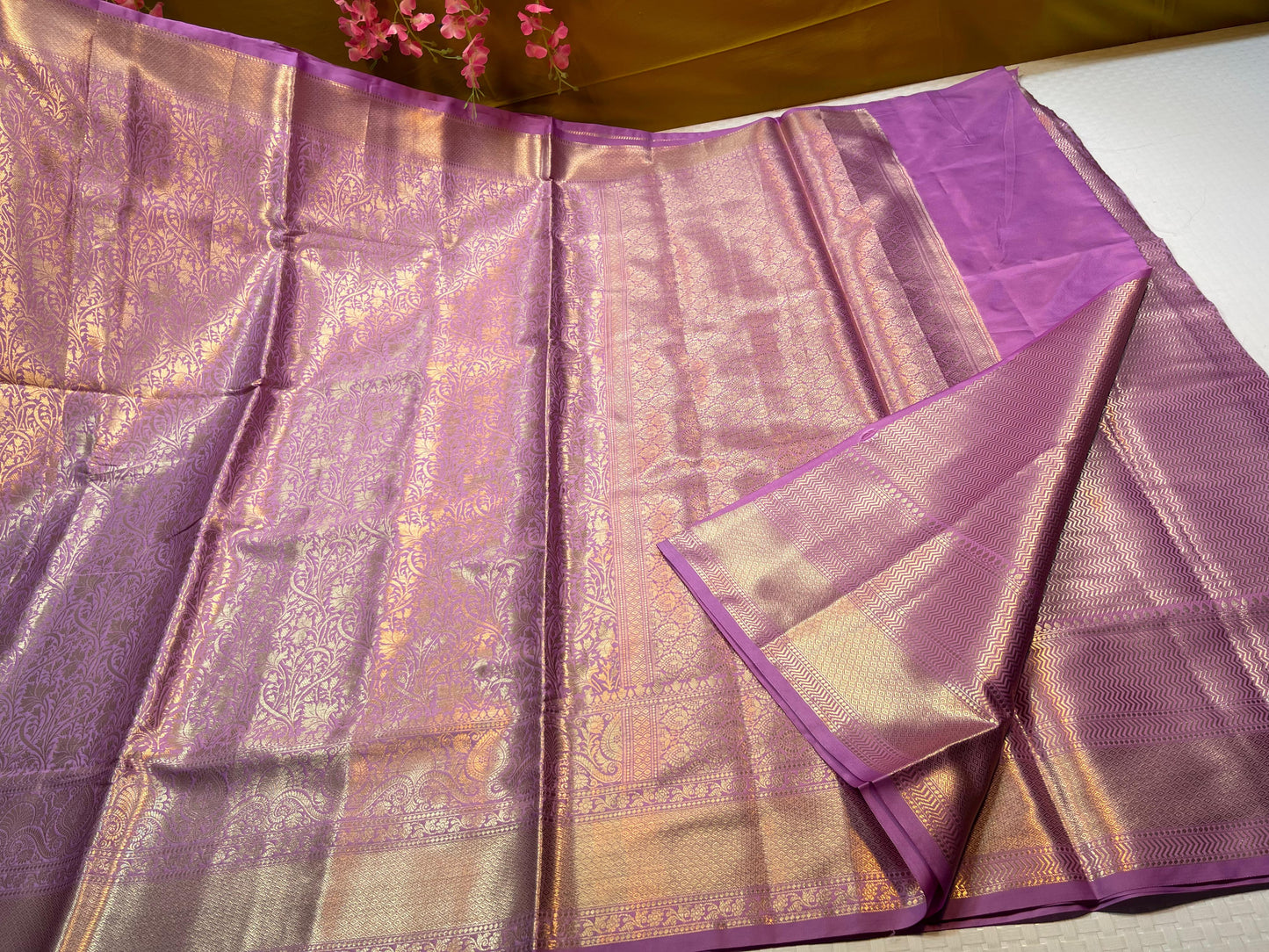 Light Purple Semi Kanchi Silk Floral Zari Jaal Banarasi Saree MS_SK5