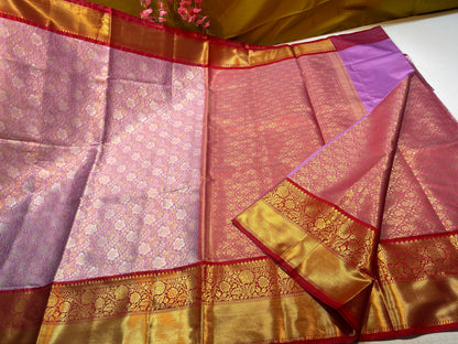 Lavender Semi Pure Kanjeevaram Silk Contrast Red Border Banarasi Saree MS_KS6