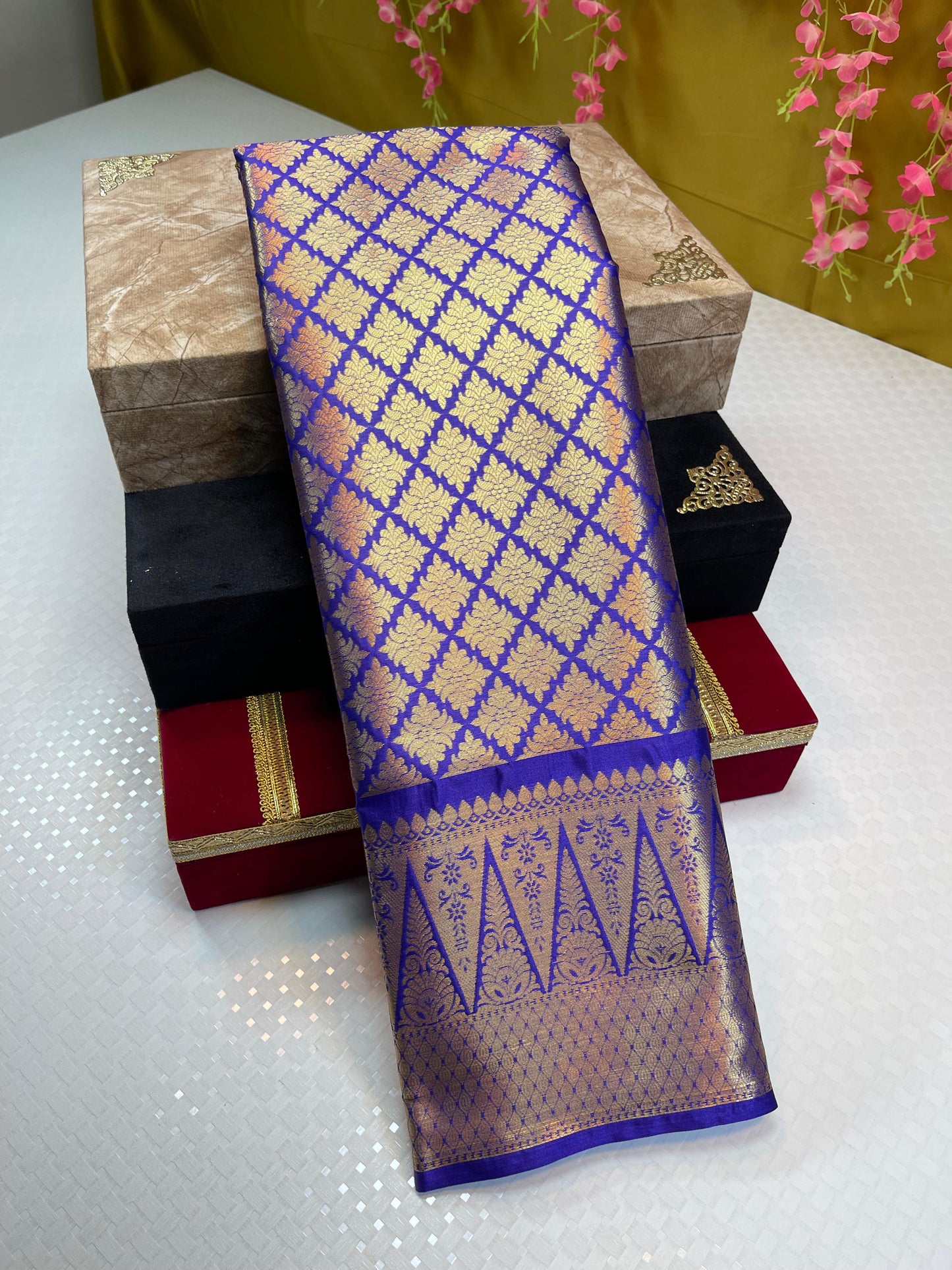 Blue Semi Kanchi Silk Brocade Skirt Zari Border Banarasi Saree MS_SK15