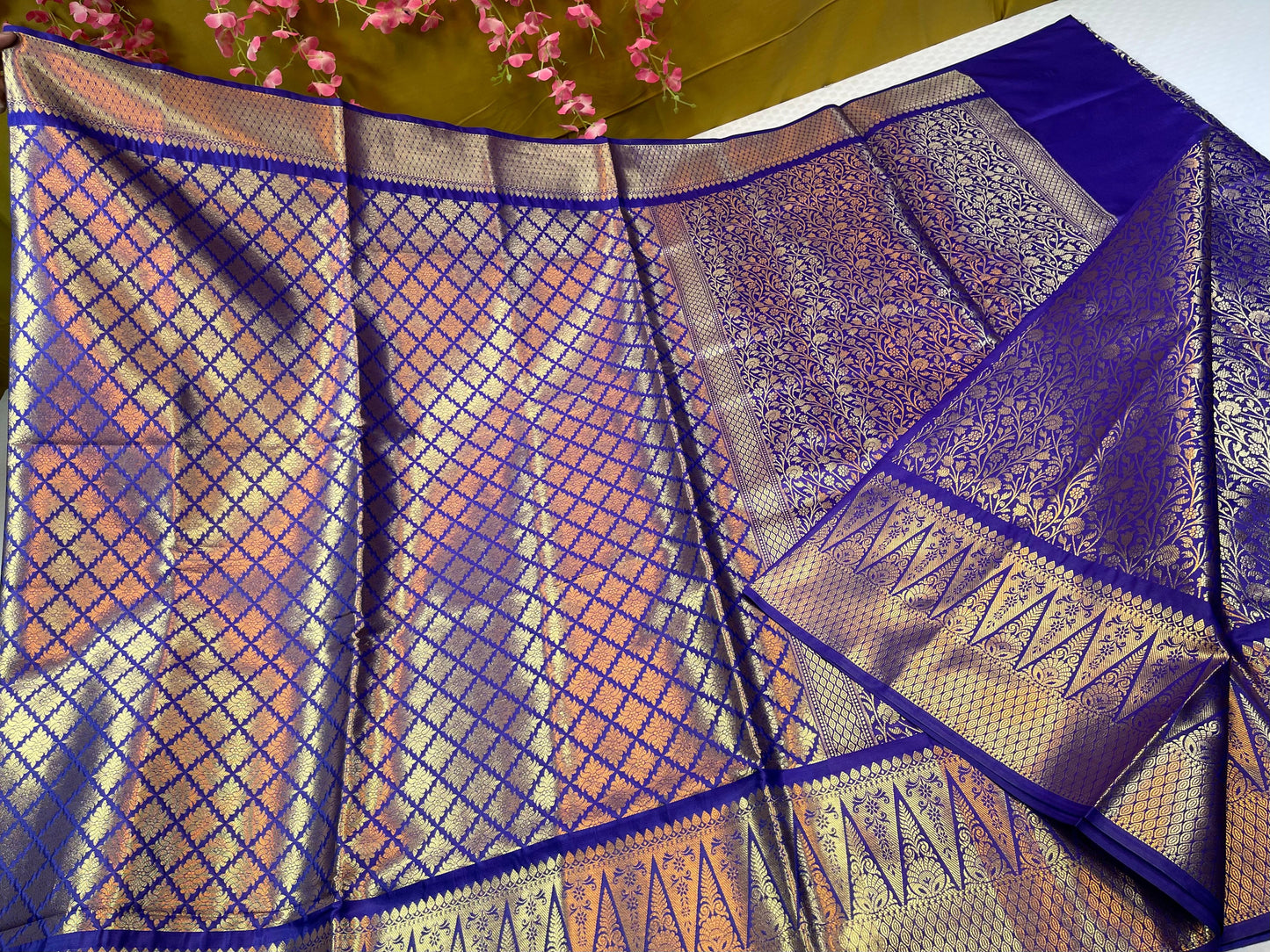 Blue Semi Kanchi Silk Brocade Skirt Zari Border Banarasi Saree MS_SK15