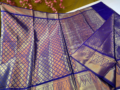 Blue Semi Kanchi Silk Brocade Skirt Zari Border Banarasi Saree MS_SK15