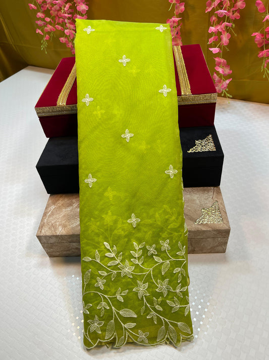 Green Organza Silk Floral Resham Booti with Embroidery Border Banarasi Saree MS_OG2