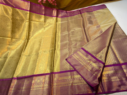 Light Gold Semi Kanchi Silk Contrast Pink Border Banarasi Saree MS_SK21