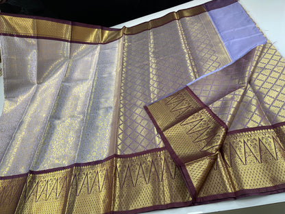 Blue Semi Kanchi Silk Brocade Contrast Brown Zig-Zag Border Banarasi Saree MS_SK23