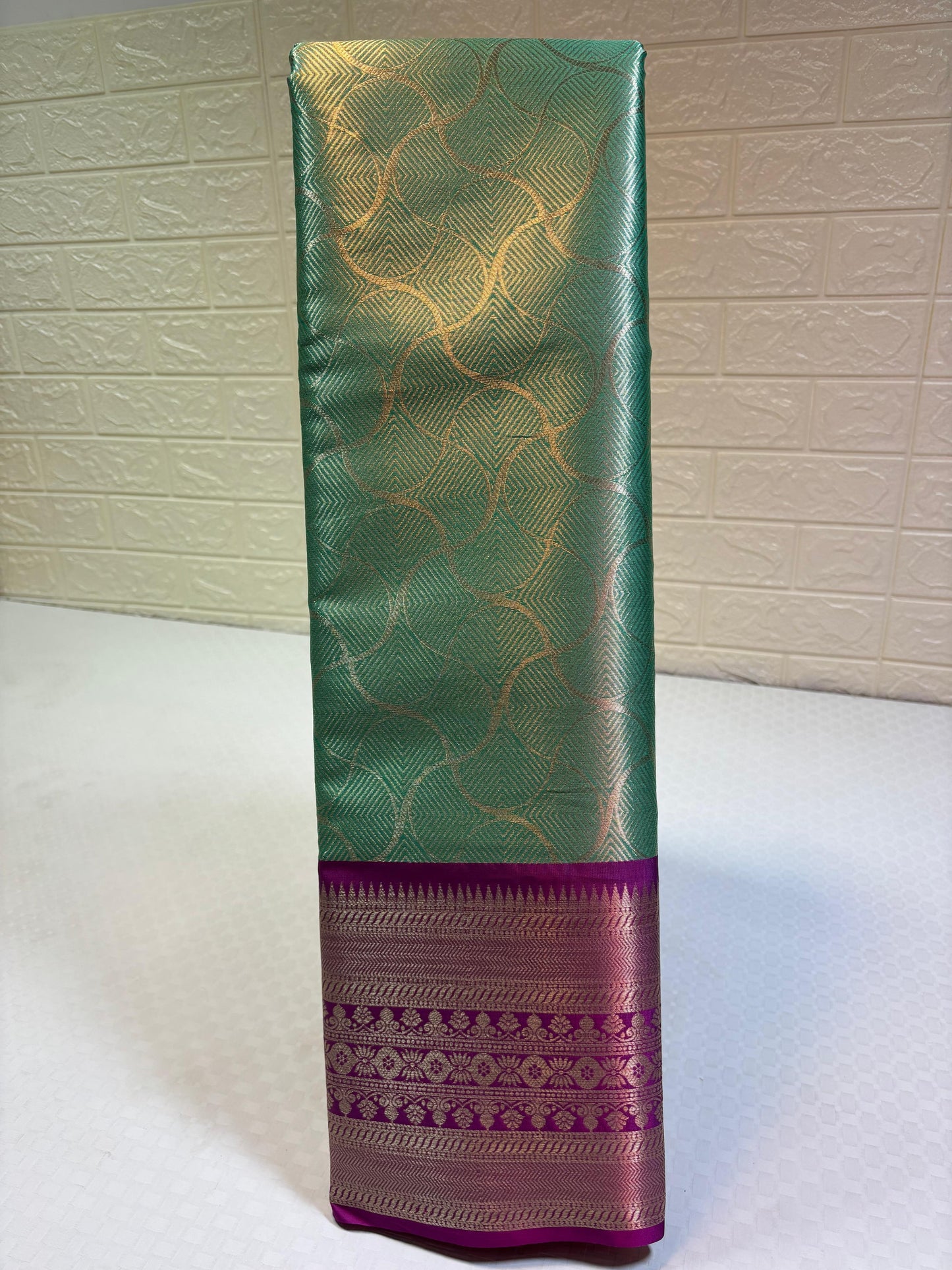 Seagreen Semi Kanchi Silk Silver Floral Jaal Contrast Pink Border Banarasi Suit MS_SK33