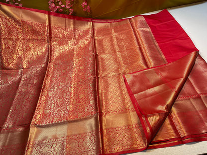 Red Semi Kanchi Silk Floral Zari Jaal Brocade Zari Border Banarasi Saree MS_SK34