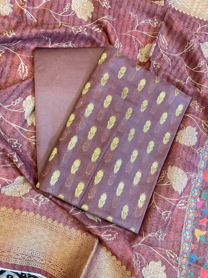 Brown Cotton Mercerise Zari Booti Banarasi Suit with Digital Print Dupatta 10IM_CMP2