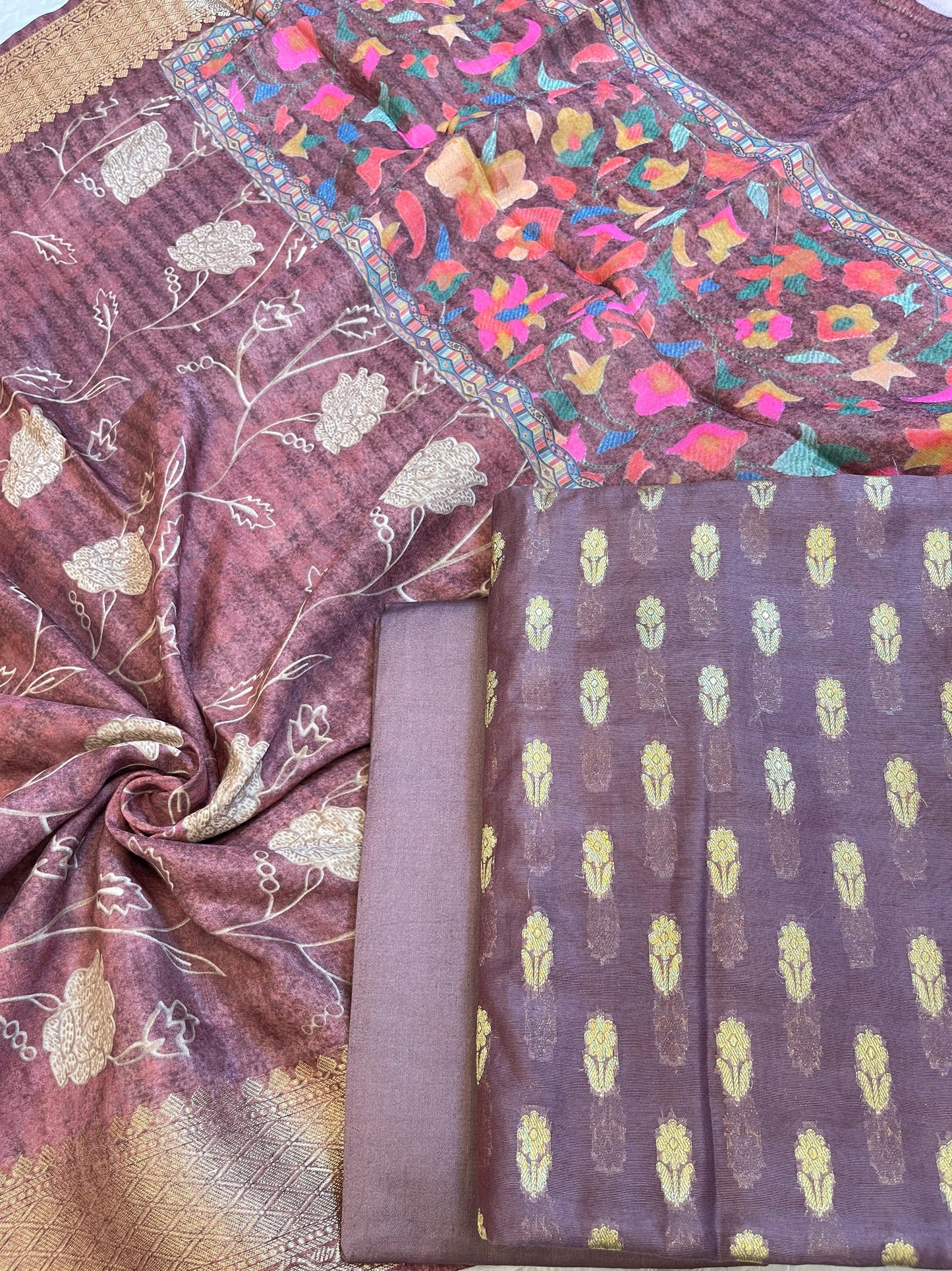Brown Cotton Mercerise Zari Booti Banarasi Suit with Digital Print Dupatta 10IM_CMP2