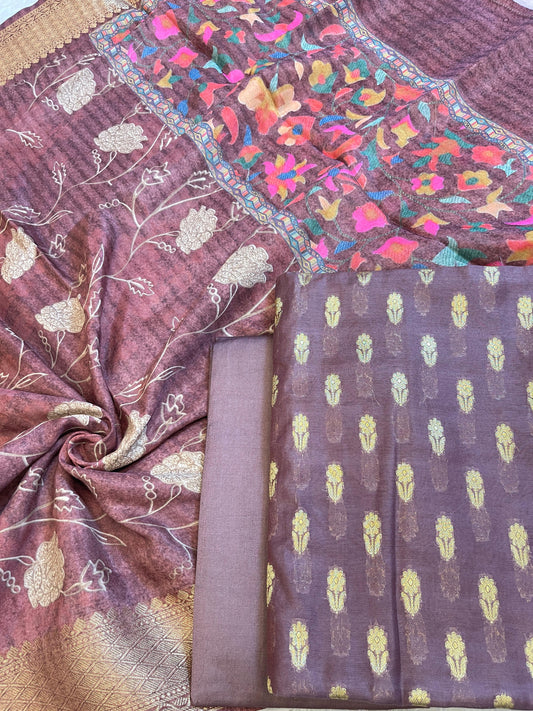 Brown Cotton Mercerise Zari Booti Banarasi Suit with Digital Print Dupatta 10IM_CMP2