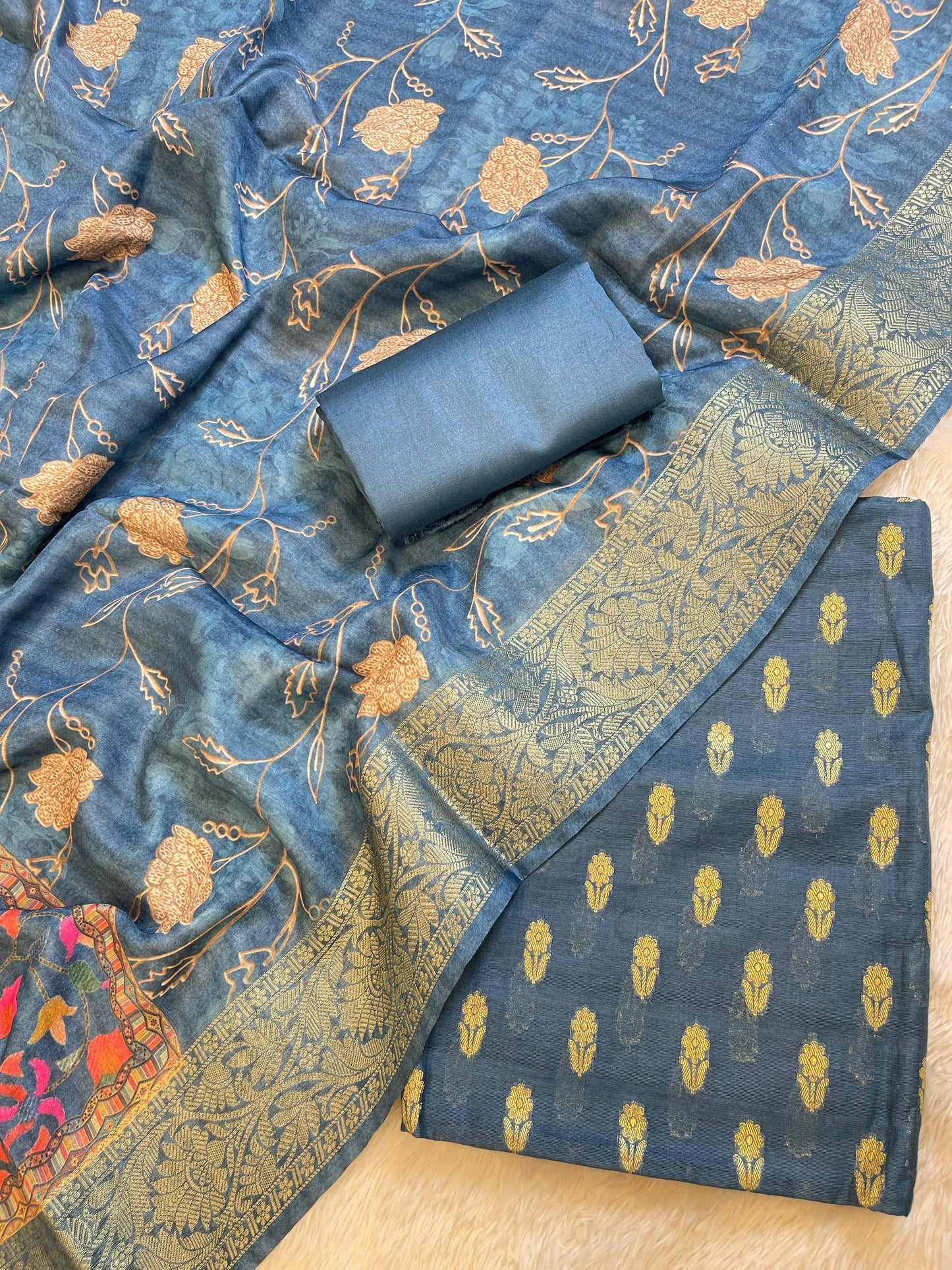 Seagreen Cotton Mercerise Zari Booti Banarasi Suit with Digital Print Dupatta 10IM_CMP4