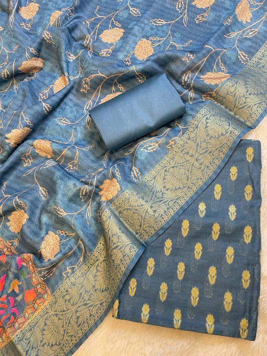 Seagreen Cotton Mercerise Zari Booti Banarasi Suit with Digital Print Dupatta 10IM_CMP4