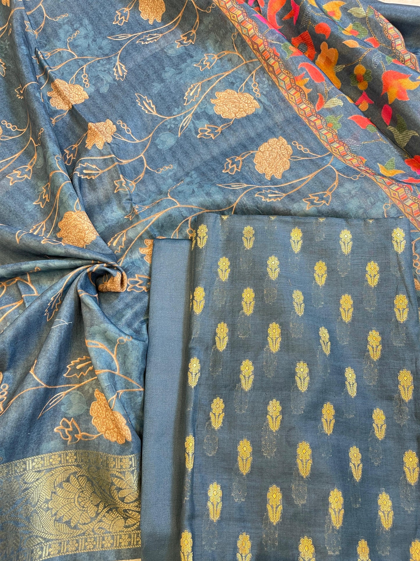 Seagreen Cotton Mercerise Zari Booti Banarasi Suit with Digital Print Dupatta 10IM_CMP4
