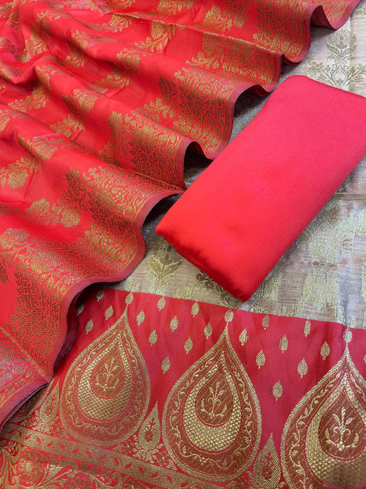 Mauve Cotton Alfi Zari Jaal Contrast Red Silk Border Banarasi Suit 55IM_CTN12