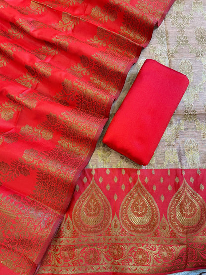 Mauve Cotton Alfi Zari Jaal Contrast Red Silk Border Banarasi Suit 55IM_CTN12