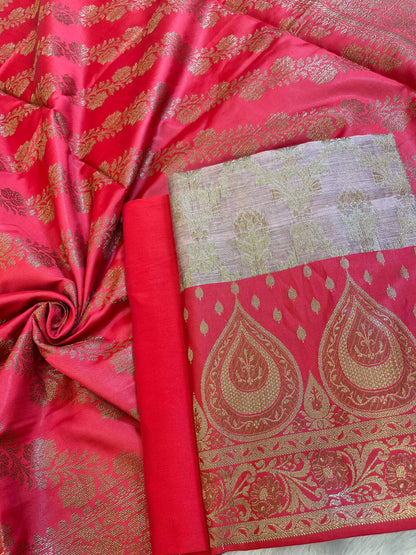 Mauve Cotton Alfi Zari Jaal Contrast Red Silk Border Banarasi Suit 55IM_CTN12