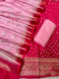 Raspberry Pink Pashmina Silk Chunri Zari Booti Banarasi Suit with Contrast Pastel Pink Floral Dupatta 125DAN_PMC11