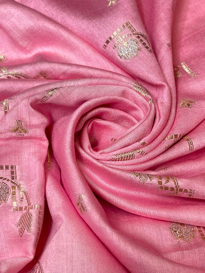 Raspberry Pink Pashmina Silk Chunri Zari Booti Banarasi Suit with Contrast Pastel Pink Floral Dupatta 125DAN_PMC11