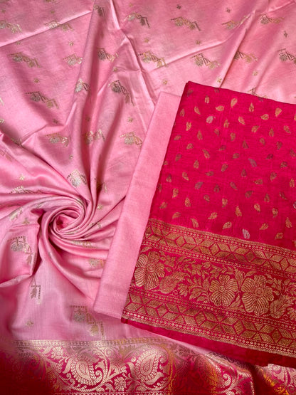 Raspberry Pink Pashmina Silk Chunri Zari Booti Banarasi Suit with Contrast Pastel Pink Floral Dupatta 125DAN_PMC11