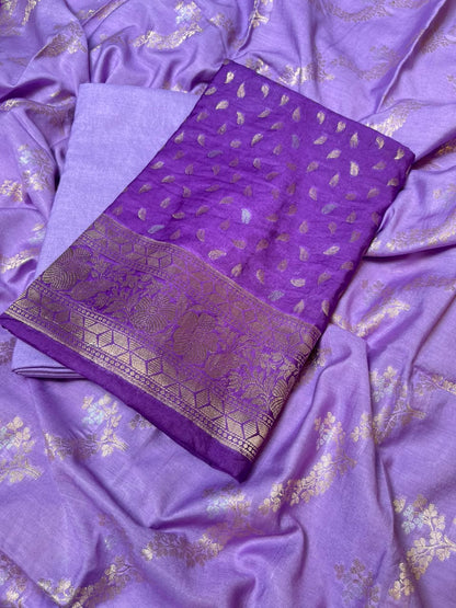 Deep Violet Pashmina Silk Chunri Zari Booti Banarasi Suit with Contrast Lavander Floral Dupatta 125DAN_PMC13