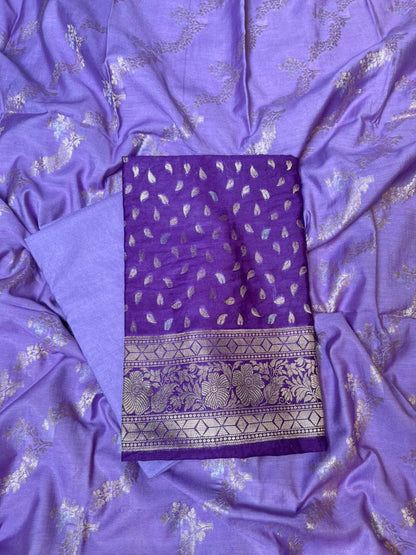 Deep Violet Pashmina Silk Chunri Zari Booti Banarasi Suit with Contrast Lavander Floral Dupatta 125DAN_PMC13