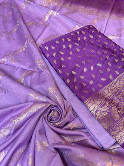 Deep Violet Pashmina Silk Chunri Zari Booti Banarasi Suit with Contrast Lavander Floral Dupatta 125DAN_PMC13