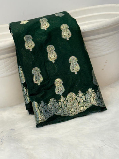 Dark Green Dyeable Katan Silk Paisley Zari Booti Floral Zari Border Banarasi Saree 1075AM_KS3