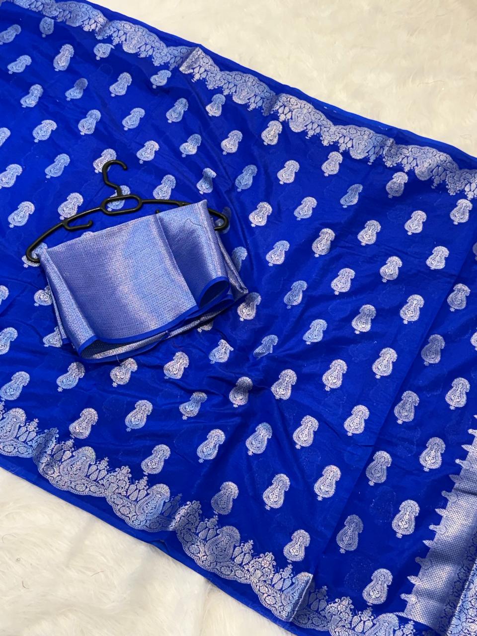 Royal Blue Dyeable Katan Silk Paisley Zari Booti Floral Zari Border Banarasi Saree 1075AM_KS2