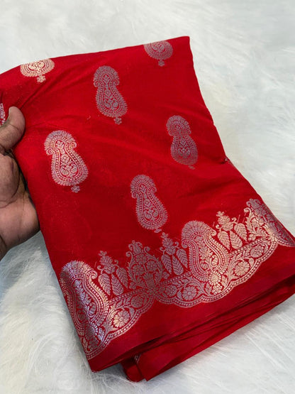 Red Dyeable Katan Silk Paisley Zari Booti Floral Zari Border Banarasi Saree 1075AM_KS5