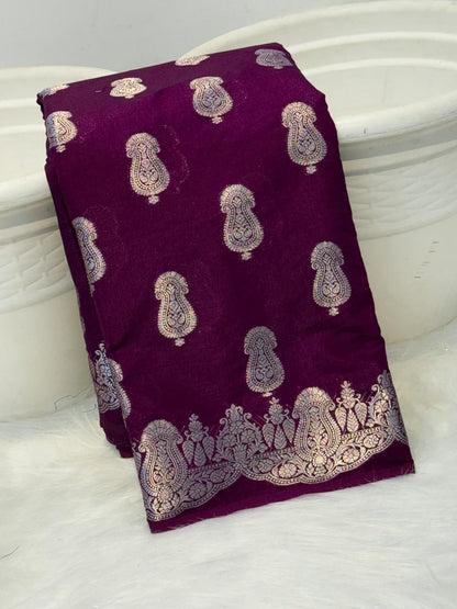 Burgundy Dyeable Katan Silk Paisley Zari Booti Floral Zari Border Banarasi Saree 1075AM_KS4