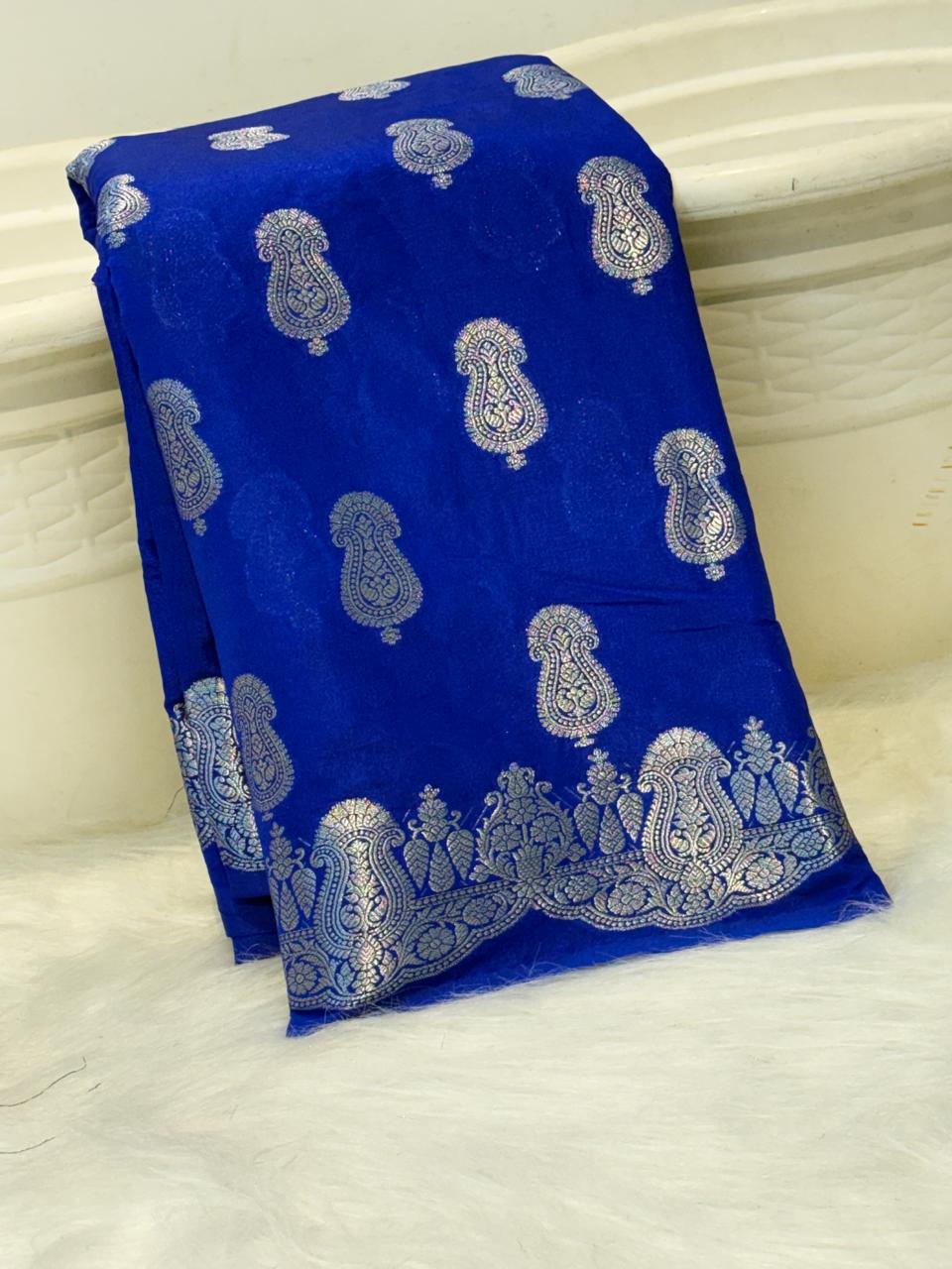 Royal Blue Dyeable Katan Silk Paisley Zari Booti Floral Zari Border Banarasi Saree 1075AM_KS2