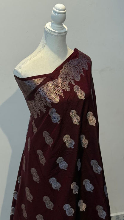 Wine Dyeable Katan Silk Paisley Zari Booti Floral Zari Border Banarasi Saree 1075AM_KS1