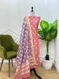 Pink Tissue Silk Lorex Zari Booti Banarasi Suit with Contrast Purple Zari Jaal Dupatta 22PNJ_TS1