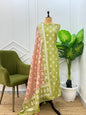 Olive Green Tissue Silk Lorex Zari Booti Banarasi Suit with Contrast Peach Zari Jaal Dupatta 22PNJ_TS4