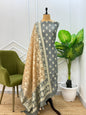 Grey Tissue Silk Lorex Zari Booti Banarasi Suit with Contrast Peach Zari Jaal Dupatta 22PNJ_TS3