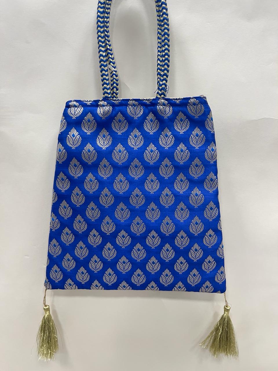 Blue Banarasi Trishaped Hand Bag HBG_12