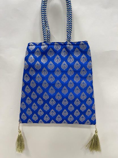 Blue Banarasi Trishaped Hand Bag HBG_12