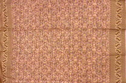 Faishana Pure Handloom Baby Pink Chiffon Floral Digital Print Boota with Copper Zari Banarasi Border and Baby Pink Blouse